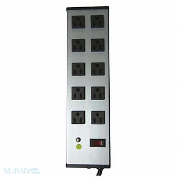 POWER FIRST Outlet Strip 10 Outlet 15A 13 L Gry, 52NY34
