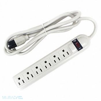 POWER FIRST Outlet Strip 6 Outlet 15A 9-5/8 L Beige, 52NY43