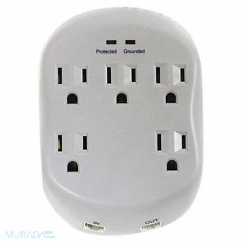 POWER FIRST Surge Plug Adapter Gray 5-15P 1875W, 52NY44