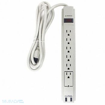 POWER FIRST Surge Protector Outlet Strip 6 ft White, 52NY54