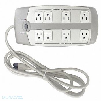 POWER FIRST Surge Protector Outlet Strip 8 ft Gray, 52NY64