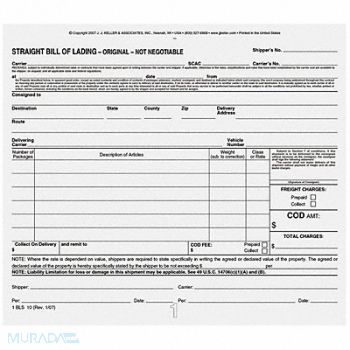 JJ KELLER Bill of Lading Forms 3-Part Carbon PK25, 52VP05