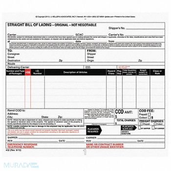 JJ KELLER Bill of Lading Forms 3-Part Carbon PK5, 52VP06