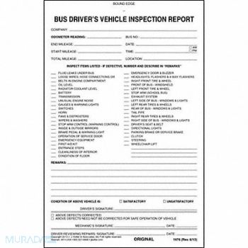 JJ KELLER Bus Driver Vehicle Inspection Report, 52VP17