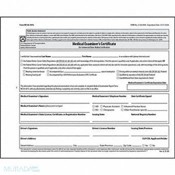 JJ KELLER Medical Examination Certificate English, 52VP85