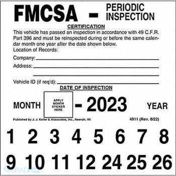 JJ KELLER FMCSA Periodic Inspection Label PK10, 52VR20