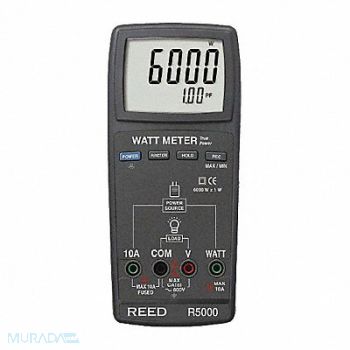 REED INSTRUMENTS Watt Meter 6000W 10A 0 to 600V, 52ZK73