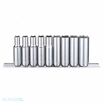 WESTWARD Socket Set Chrome 1/4in to 5/8in 6 Point, 53PN39