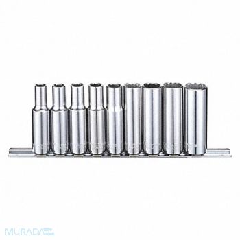 WESTWARD Socket Set Chrome 1/4 in to 5/8 in 12Pt, 53PN43