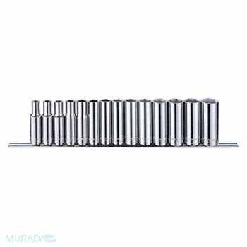 WESTWARD Socket Set Chrome 6 mm to 19 mm 6Pt, 53PN47