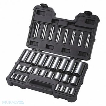 WESTWARD Socket Set Chrome SAE 12 Pt 34 Pieces, 53PN56