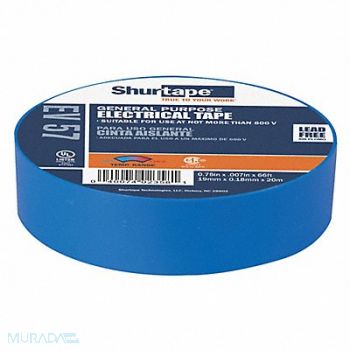 SHURTAPE Elec Tape 66 ft Lx3/4 in W 7 mil Blue, 53XM08