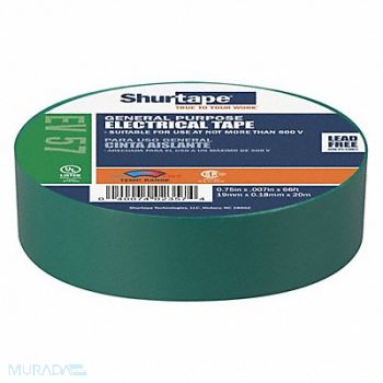 SHURTAPE Elec Tape 66 ft Lx3/4 in W 7 mil Green, 53XM09