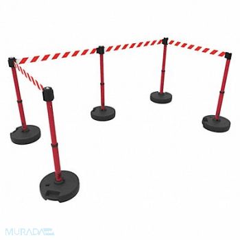 BANNER STAKES PLUS Barrier Set X5 Rd/Wht Diagnl Stripe, 53XW39