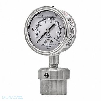 PIC GAUGES K4224 Pressure Gauge Nominal 2-1/2 Dial, 54XN67