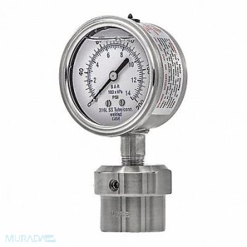 PIC GAUGES K4224 Pressure Gauge Nominal 2-1/2 Dial, 54XN69