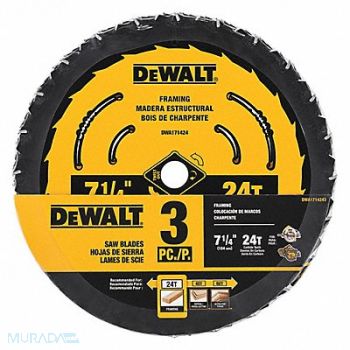DEWALT Circular Saw Blade Blade Dia 7-1/4in PK3, 55EF23