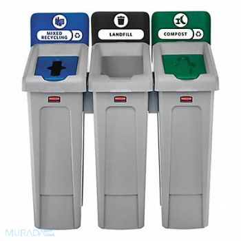 RUBBERMAID COMMERCIAL PRODUCTS Recycling Station 69 gal Total Capacity, 55ET98