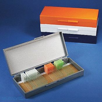 GLOBE SCIENTIFIC Microscope Slide Box Blue/Gray/OR/Wt PK5, 55FH65
