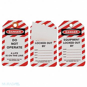 SKILCRAFT Lockout Tag Black Red/Wht Plastic PK10, 55HY31