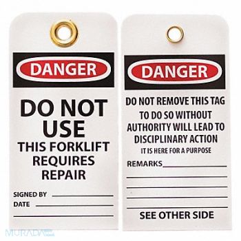 SKILCRAFT Lockout Tag Black Red/White Vinyl PK10, 55HY33