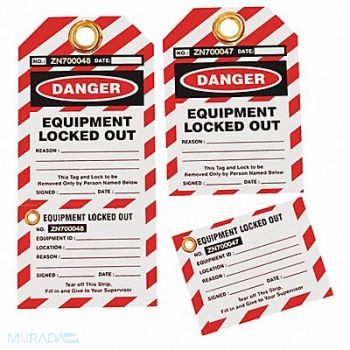 SKILCRAFT Lockout Tag Black Red/White Vinyl PK10, 55HY35