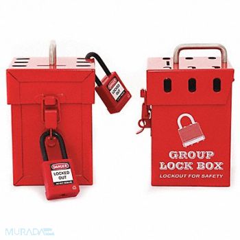 SKILCRAFT Group Lockout Box Red Steel 7-1/2 H, 55HY51
