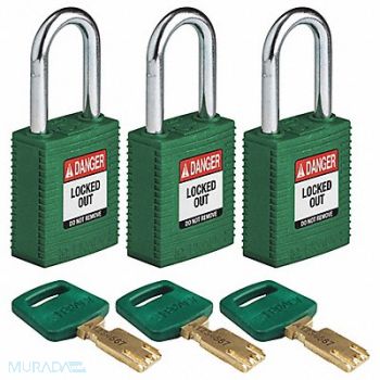 BRADY Lockout Padlock Nylon Grn 1/2 W PK3, 55JX61
