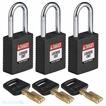 BRADY Lockout Padlock Nylon Blk 1/2 W PK3, 55JX63