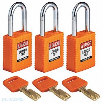 BRADY Lockout Padlock Nylon Org 1/2 W PK3, 55JX64