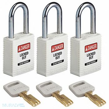 BRADY Lockout Padlock Nylon Wht 1/2 W PK3, 55JX67