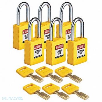 BRADY Lockout Padlock Nylon Ylw 6 Keys PK6, 55JX69
