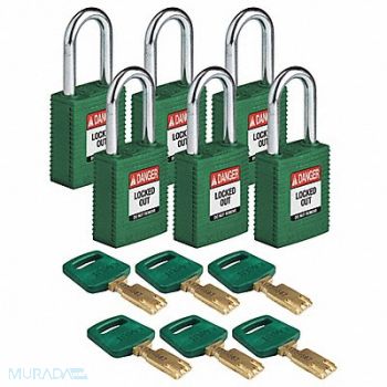 BRADY Lockout Padlock Nylon Grn 6 Keys PK6, 55JX70