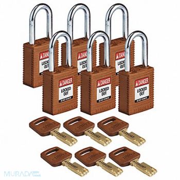 BRADY Lockout Padlock Nylon Brn 6 Keys PK6, 55JX75