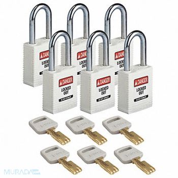 BRADY Lockout Padlock Nylon Wht 6 Keys PK6, 55JX76