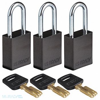 BRADY Lockout Padlock Al Open Shackel Blk PK3, 55JY27