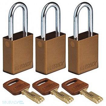 BRADY Lockout Padlock Al Open Shackel Brn PK3, 55JY30