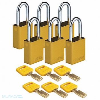 BRADY Lockout Padlock Al Ylw Key Different PK6, 55JY42