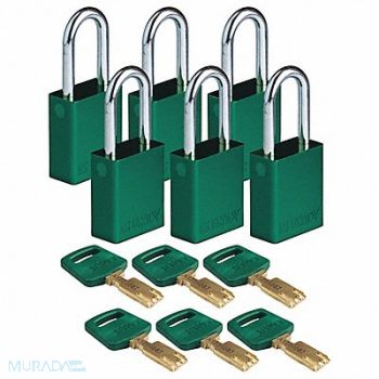 BRADY Lockout Padlock Al Grn Key Different PK6, 55JY43