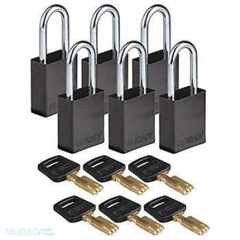 BRADY Lockout Padlock Al Blk Key Different PK6, 55JY45
