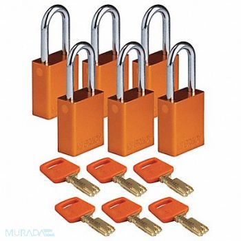 BRADY Lockout Padlock Al Org Key Different PK6, 55JY46
