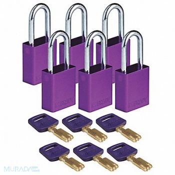 BRADY Lockout Padlock Al Purple 1-13/16 H PK6, 55JY47