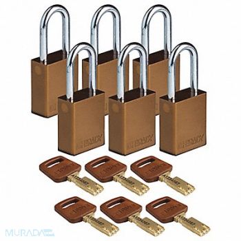 BRADY Lockout Padlock Al Brn Key Different PK6, 55JY48
