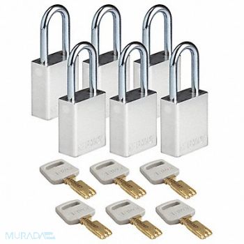 BRADY Lockout Padlock Al Silver 1-13/16 H PK6, 55JY49