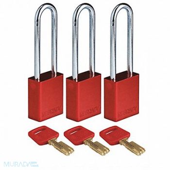 BRADY Lockout Padlock Alum. Red Key Alike PK3, 55JY50