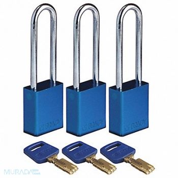BRADY Lockout Padlock Al 1/4 W Bl PK3, 55JY53