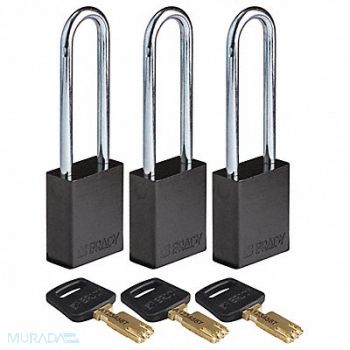 BRADY Lockout Padlock Al 1/4 W Black PK3, 55JY54