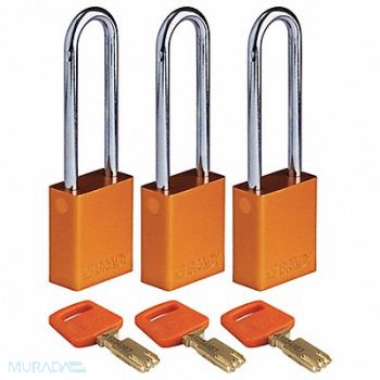 BRADY Lockout Padlock Al 1/4 W Orange PK3, 55JY55