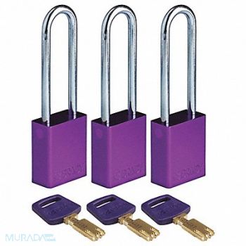 BRADY Lockout Padlock Al 1/4 W Purple PK3, 55JY56