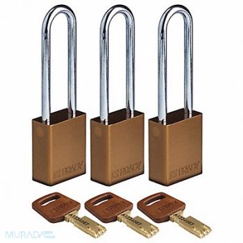 BRADY Lockout Padlock Al 1/4 W Brown PK3, 55JY57